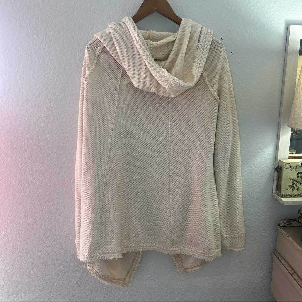 Free People Big Chill Cardigan Cream Hood Waffle Snap Sweater Jacket Size Medium - Picture 16 of 16